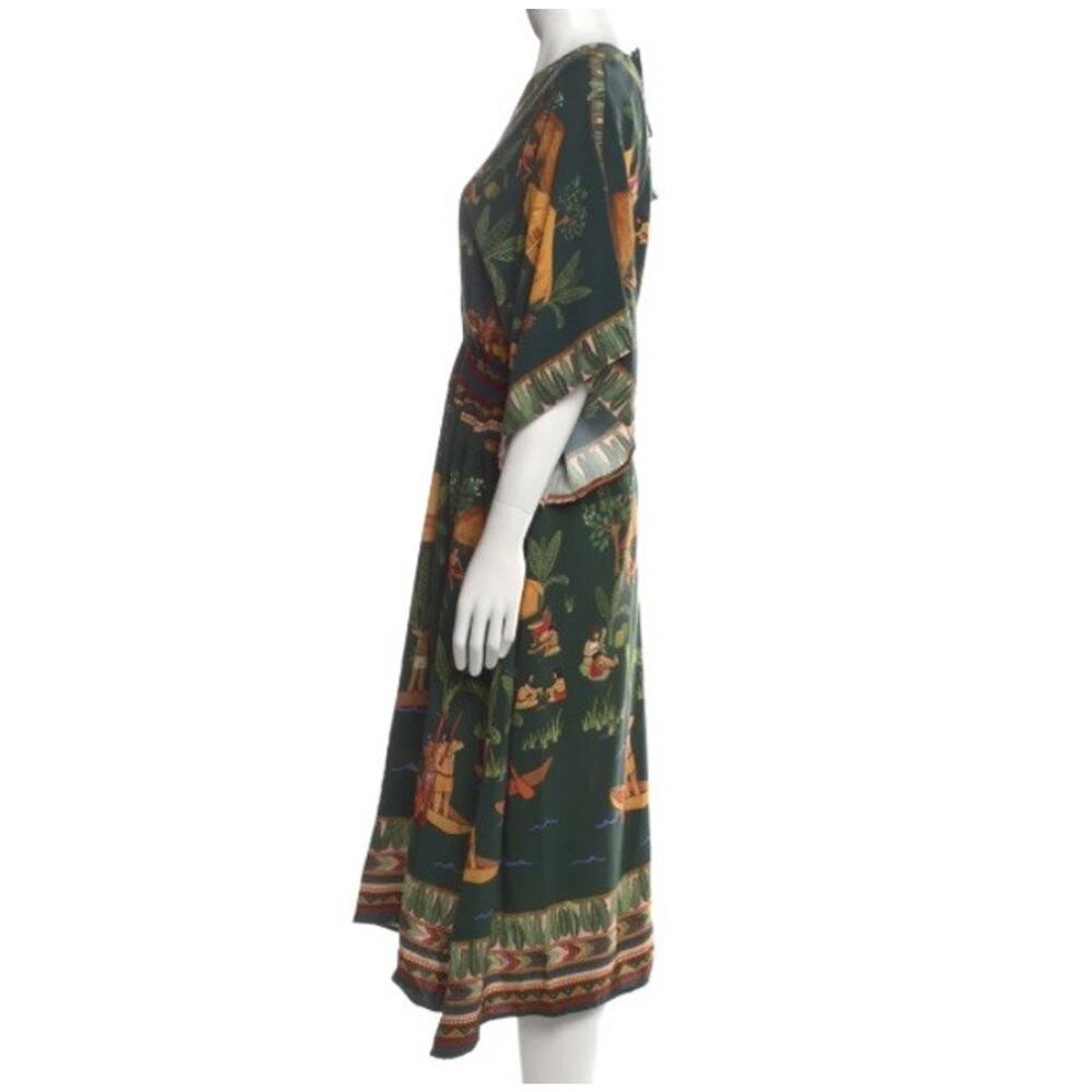 Farm‎ Rio Womens Dress Green Medium Yawanawa Indigenous Hut Print Rare Viscose - Picture 4 of 15